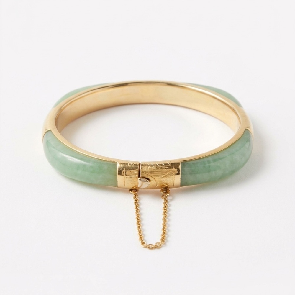 Vintage Jade Square Bangle Bracelet w/ Gold Inlay – Sterling Silver 925